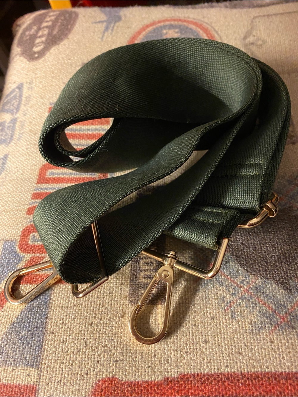Green color canvas gold tone hardware Ahdorned Woven Interchangeable Bag Strap